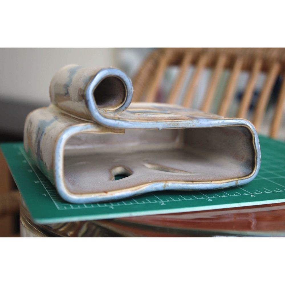 Bay Signed Studio Pottery Ikebana Blue Cream Pen & Paper Notes Holder - Picture 6 of 7